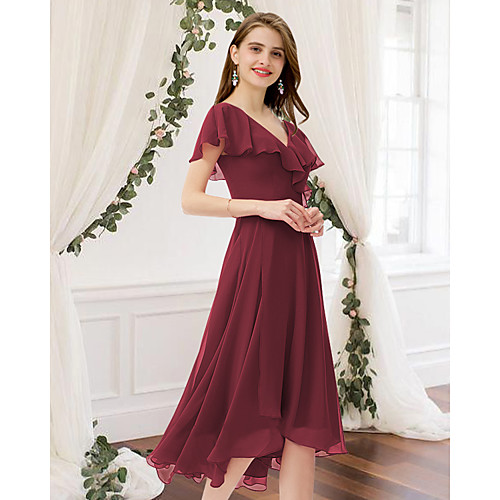 

A-Line V Neck Knee Length Chiffon Bridesmaid Dress with Pleats / Ruffles