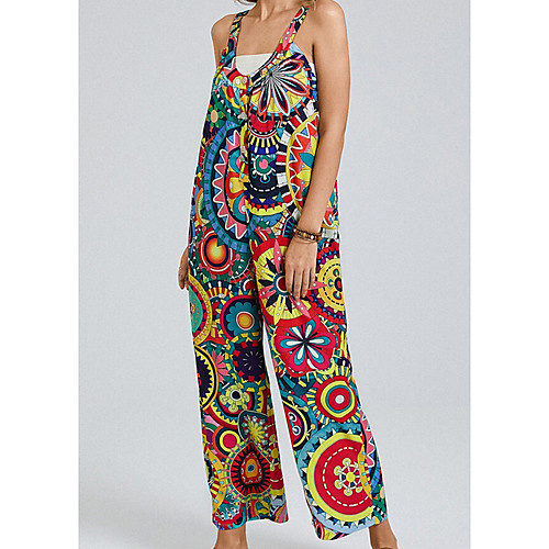 

Women's Active Off Shoulder Rainbow Jumpsuit Abstract Print