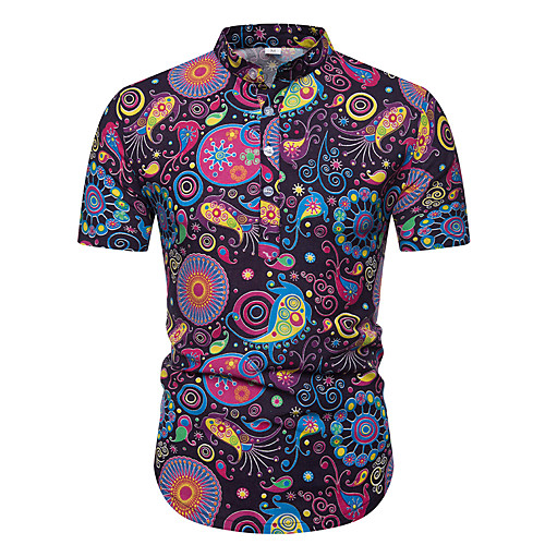 

Men's Shirt Other Prints Graphic Short Sleeve Casual Tops Ethnic Style Navy Blue