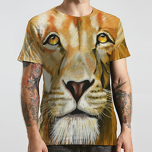 

Men's Unisex Tee T shirt 3D Print Graphic Prints Lion Animal Plus Size Print Short Sleeve Casual Tops Fashion Designer Big and Tall Yellow