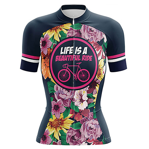 

21Grams Women's Short Sleeve Cycling Jersey Summer Spandex Polyester Black / Red Floral Botanical Bike Jersey Top Mountain Bike MTB Road Bike Cycling Quick Dry Moisture Wicking Breathable Sports