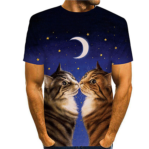 

Men's Tee T shirt Shirt 3D Print Cat Graphic Prints Print Short Sleeve Daily Tops Casual Designer Big and Tall Round Neck Blue / Summer