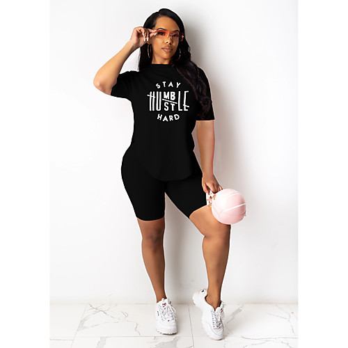 

Women's Basic Streetwear Letter Sport Casual / Daily Two Piece Set Tracksuit T shirt Loungewear Shorts Tops