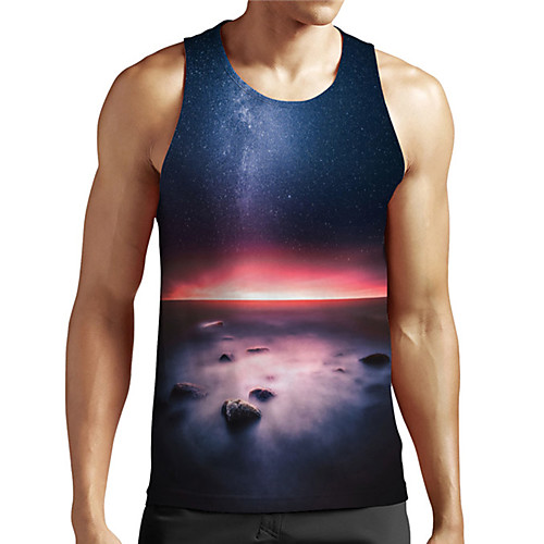 

Men's Unisex Tank Top Undershirt 3D Print Galaxy Graphic Prints Plus Size Print Sleeveless Casual Tops Basic Designer Big and Tall Navy Blue