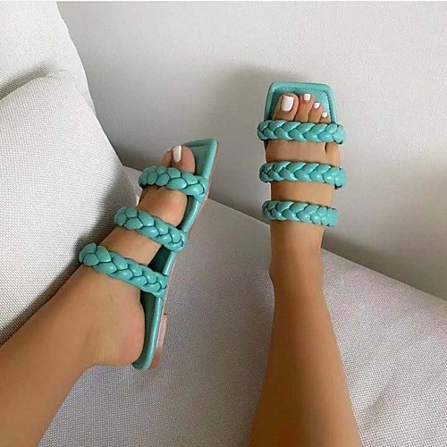 

Women's Sandals Outdoor Slippers Flat Heel Round Toe PU Solid Colored Almond White Yellow