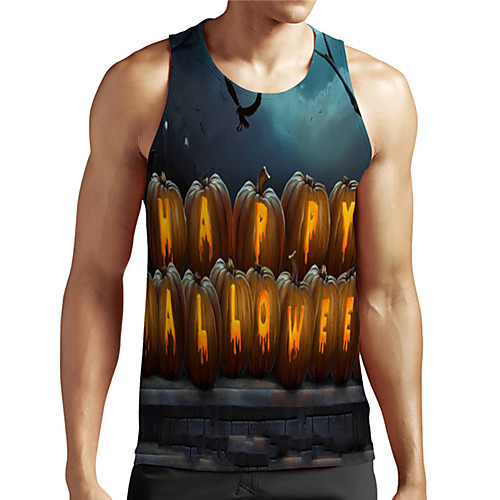 

Men's Unisex Tank Top Undershirt 3D Print Graphic Prints Pumpkin Plus Size Print Sleeveless Casual Tops Basic Designer Big and Tall Blue