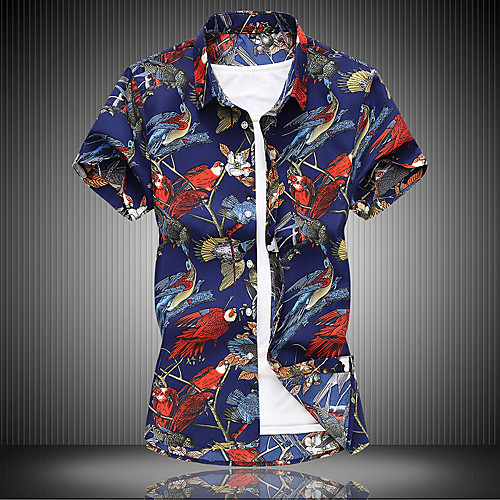 

Men's Shirt non-printing Animal Short Sleeve Casual Tops Lightweight Chinese Style Comfortable Blue / Beach