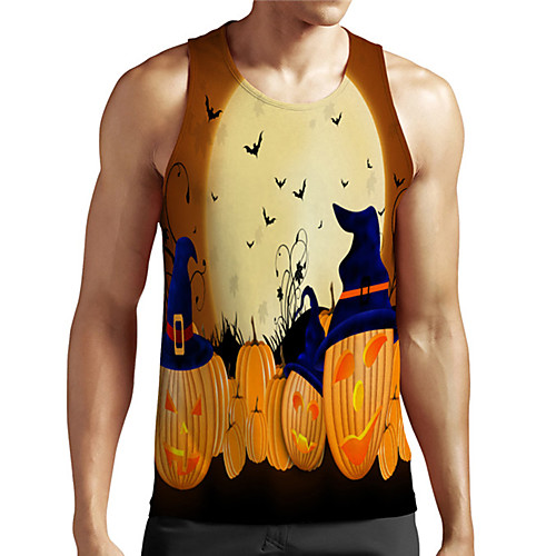 

Men's Unisex Tank Top Undershirt 3D Print Graphic Prints Pumpkin Plus Size Print Sleeveless Casual Tops Basic Designer Big and Tall Orange