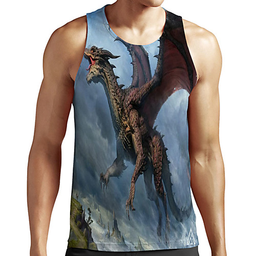 

Men's Unisex Tank Top Undershirt 3D Print Graphic Prints Dinosaur Plus Size Print Sleeveless Casual Tops Basic Designer Big and Tall Dusty Blue