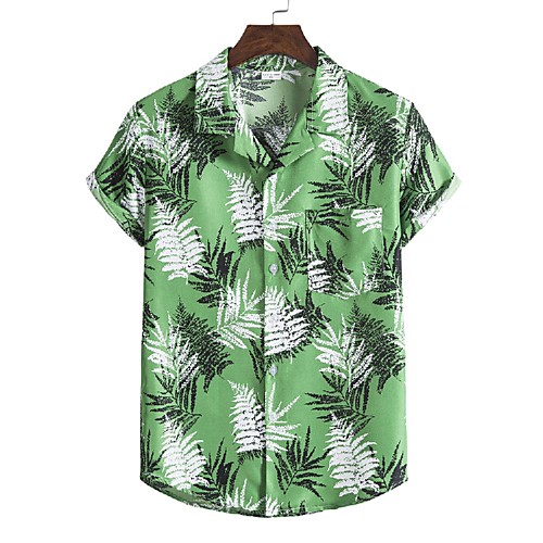

Men's Shirt Graphic Short Sleeve Casual Tops Simple Green Brown