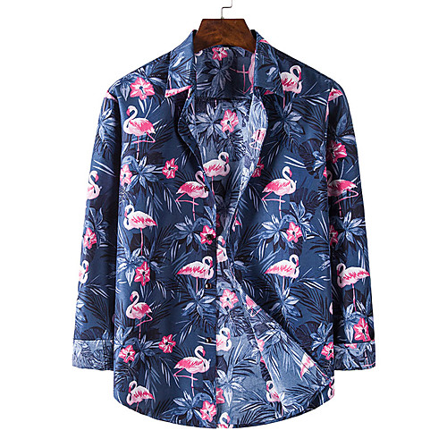 

Men's Shirt Other Prints Graphic Bird Long Sleeve Casual Tops Casual Navy Blue