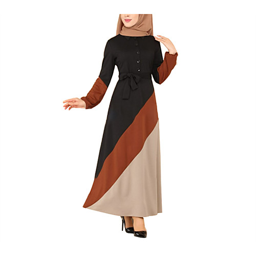 

Women's Kaftan Dress Maxi long Dress Black (without turban) Caramel color (without headscarf)) Rose pink (without turban) Purple (without turban) Blue (without headscarf) Long Sleeve Solid Color Fall