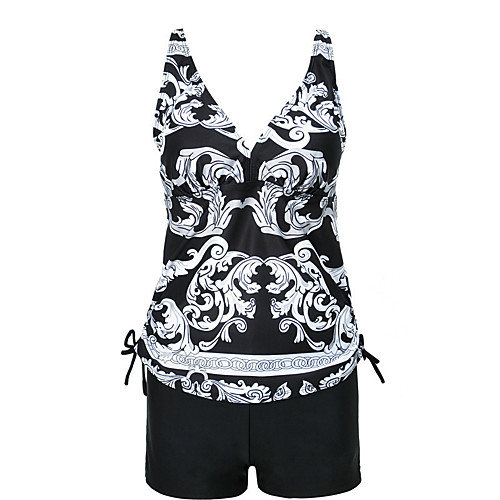 

Women's Tankini 2 Piece Swimsuit Black Swimwear Bathing Suits Vacation / Padded Bras / Beach