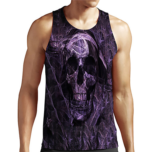 

Men's Unisex Tank Top Undershirt Shirt 3D Print Graphic Prints Skull Plus Size Print Sleeveless Casual Tops Basic Designer Big and Tall Round Neck Purple / Summer