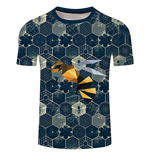 

Men's Unisex Tee T shirt Shirt 3D Print Floral Graphic Prints Bee Plus Size 3D Print Short Sleeve Casual Tops Basic Designer Big and Tall Blue Green Dark Green