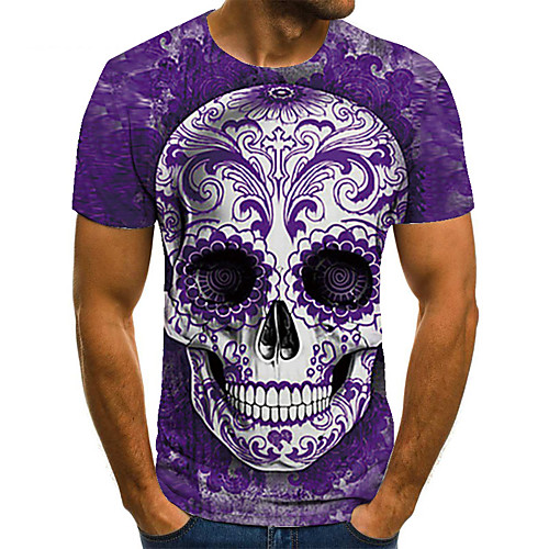 

Men's Unisex Tee T shirt 3D Print Graphic Prints Skull Plus Size Print Short Sleeve Casual Tops Basic Fashion Designer Big and Tall Purple