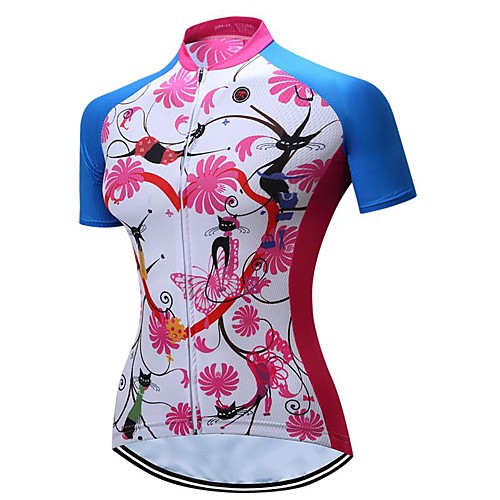 

21Grams Women's Short Sleeve Cycling Jersey Summer Spandex Polyester BlueWhite Floral Botanical Bike Jersey Top Mountain Bike MTB Road Bike Cycling Quick Dry Moisture Wicking Breathable Sports