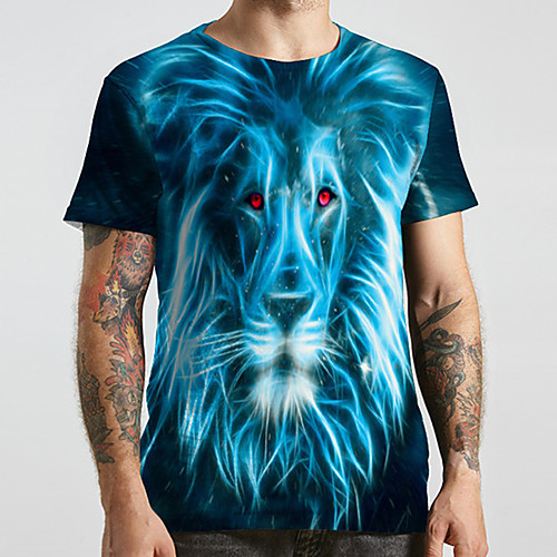 

Men's Unisex Tee T shirt 3D Print Graphic Prints Lion Animal Plus Size Print Short Sleeve Casual Tops Fashion Designer Big and Tall Blue