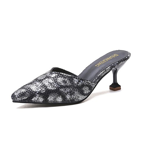 

Women's Sandals Heeled Mules Pumps Closed Toe Booties Ankle Boots PU Beading Animal Patterned Black Silver / Booties / Ankle Boots