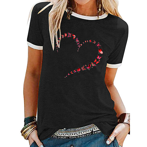 

Women's T shirt Butterfly Patchwork Print Round Neck Tops Basic Basic Top Black Blue Purple