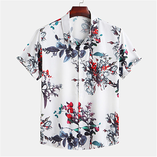 

Men's Shirt Floral Button-Down Short Sleeve Casual Tops Lightweight Casual Fashion Breathable Blue Red Green