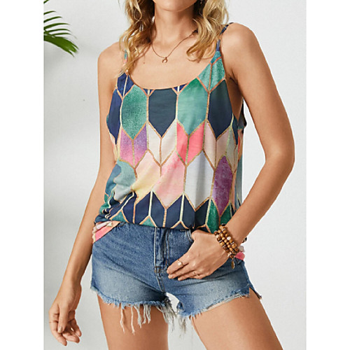 

Women's Holiday Bohemian Theme Camisole Blouse Tank Top Color Block Geometric Print U Neck Streetwear Boho Tops Green