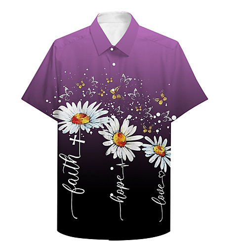 

Men's Shirt 3D Print Floral Graphic Prints Plus Size 3D Print Button-Down Short Sleeve Casual Tops Casual Fashion Streetwear Breathable Purple / Sports