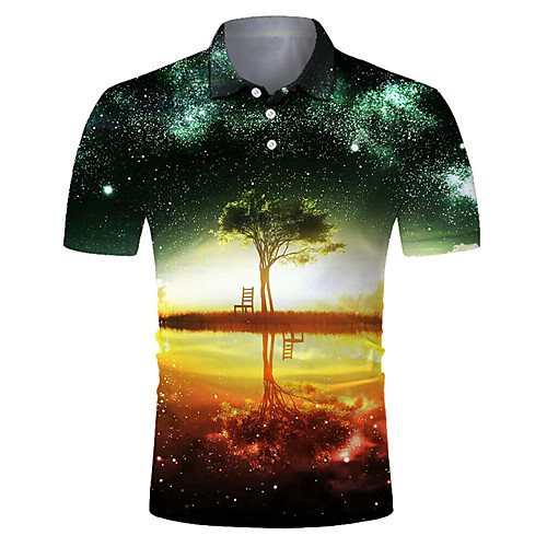 

Men's Golf Shirt Tennis Shirt 3D Print Scenery Tree Button-Down Short Sleeve Street Tops Casual Fashion Cool Breathable Green / Sports