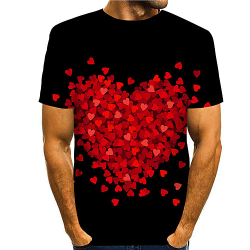 

Men's Tee T shirt 3D Print Heart Graphic Prints Print Short Sleeve Daily Tops Casual Designer Big and Tall Black