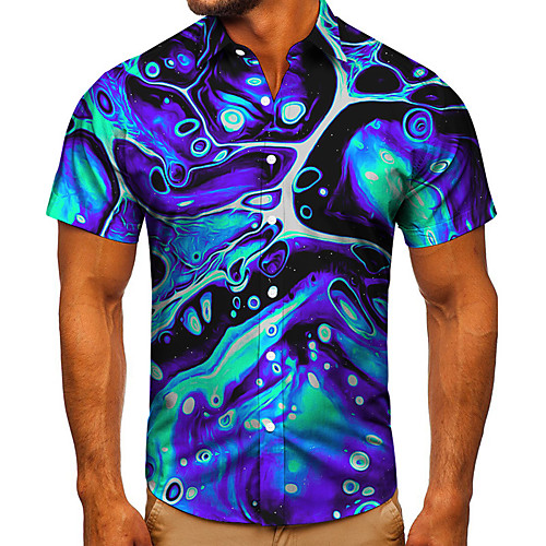 

Men's Shirt 3D Print Abstract Graphic Prints Button-Down Short Sleeve Street Tops Casual Fashion Classic Breathable Blue