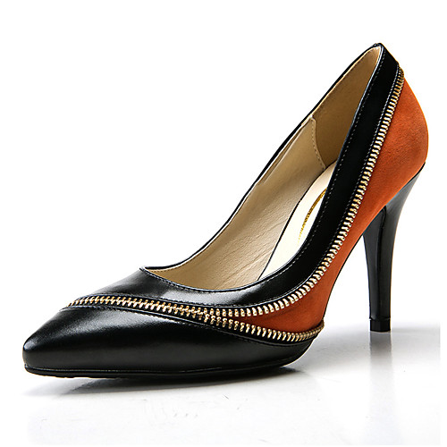

Women's Heels Pumps Pointed Toe Suede Faux Leather Color Block Orange Green