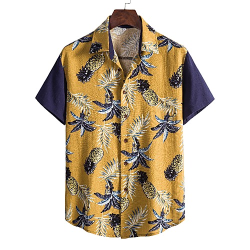 

Men's Shirt Other Prints Graphic Leaves Short Sleeve Daily Tops Casual Yellow