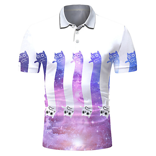 

Men's Golf Shirt 3D Print Cat Starry Sky Animal Button-Down Short Sleeve Street Tops Casual Fashion Cool Breathable White / Sports