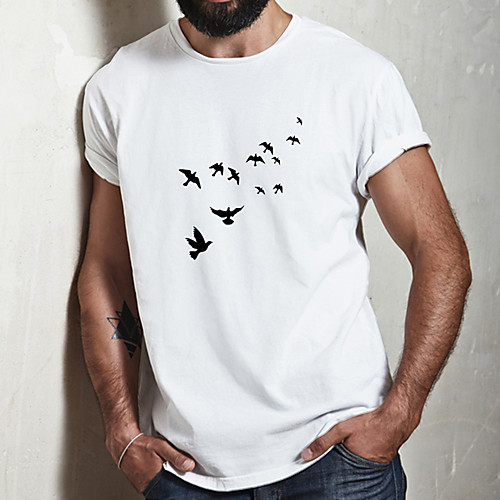 

Men's Unisex Tee T shirt Hot Stamping Graphic Prints Bird Plus Size Print Short Sleeve Casual Tops Cotton Basic Fashion Designer Big and Tall White