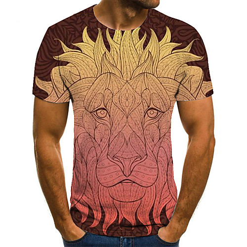 

Men's Unisex Tee T shirt 3D Print Graphic Prints Lion Plus Size Print Short Sleeve Casual Tops Basic Fashion Designer Big and Tall Yellow