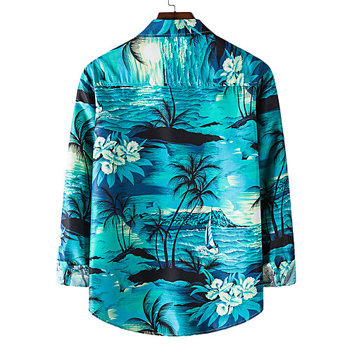

Men's Shirt Other Prints Graphic Tree Leaves Long Sleeve Casual Tops Casual Light Blue