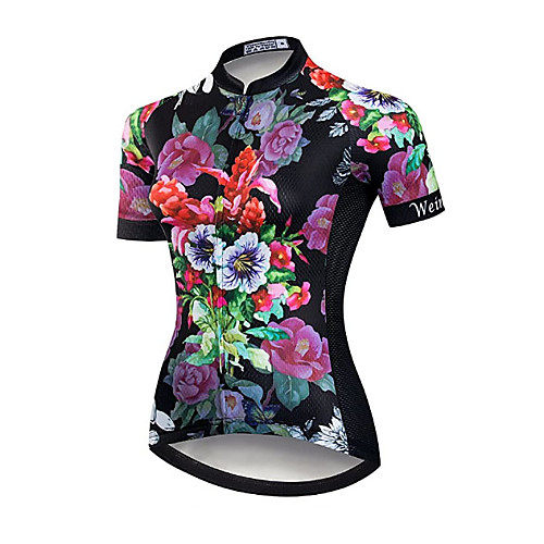 

21Grams Women's Short Sleeve Cycling Jersey Summer Spandex Polyester Black Floral Botanical Bike Jersey Top Mountain Bike MTB Road Bike Cycling Quick Dry Moisture Wicking Breathable Sports Clothing