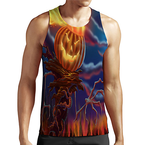 

Men's Unisex Tank Top Undershirt 3D Print Graphic Prints Pumpkin Plus Size Print Sleeveless Casual Tops Basic Designer Big and Tall Blue