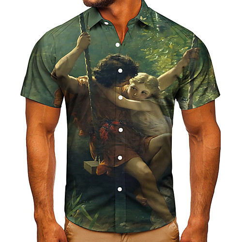 

Men's Shirt 3D Print Graphic Prints Human Button-Down Short Sleeve Street Tops Casual Fashion Classic Breathable Green