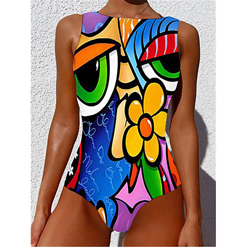 

Women's One Piece Monokini Swimsuit Tummy Control Slim Floral Abstract Blue Swimwear Strap Bathing Suits New Casual Sexy / Padded Bras / Beach