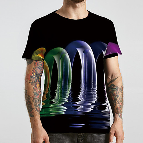 

Men's Unisex Tee T shirt 3D Print Graphic Prints Running water Plus Size Print Short Sleeve Casual Tops Basic Designer Big and Tall Black