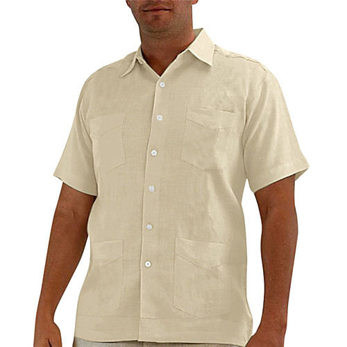 

Men's Shirt Solid Color Button-Down Short Sleeve Casual Tops Lightweight Casual Fashion Breathable White Black Khaki