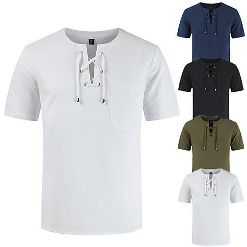 

Men's Shirt Solid Colored Drawstring Short Sleeve Casual Tops Casual Fashion Breathable Comfortable Round Neck Army Green White Black