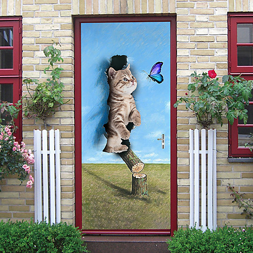

2pcs Self-adhesive Creative Play Cat Door Stickers For Living Room Diy Decorative Home Waterproof Wall Stickers