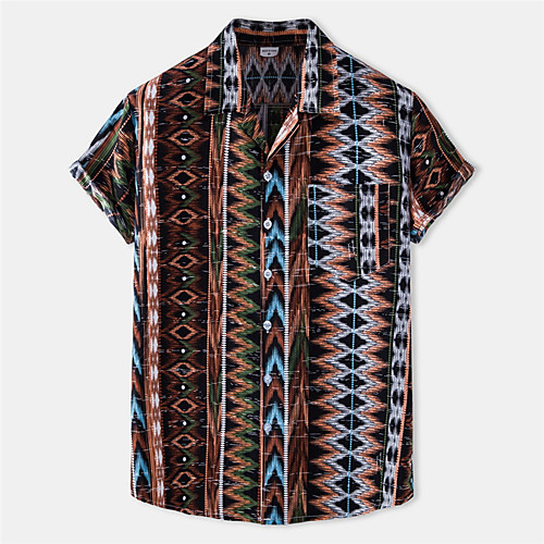 

Men's Shirt Color Block Button-Down Short Sleeve Casual Tops Cotton Casual Fashion Breathable Comfortable Brown / Beach