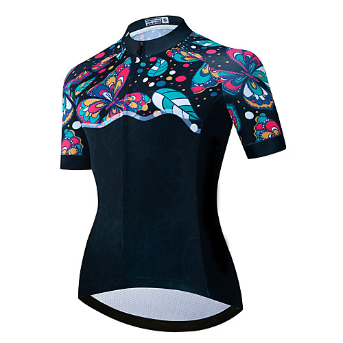 

21Grams Women's Short Sleeve Cycling Jersey Summer Spandex Polyester Black Floral Botanical Bike Jersey Top Mountain Bike MTB Road Bike Cycling Quick Dry Moisture Wicking Breathable Sports Clothing