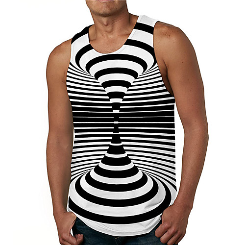 

Men's Tank Top Undershirt Shirt 3D Print Optical Illusion Graphic Prints Print Sleeveless Daily Tops Casual Designer Big and Tall Round Neck Black / White / Summer