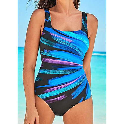 

Women's One Piece Monokini Swimsuit Slim Print Color Block Blue Swimwear Camisole Padded Strap Bathing Suits New Casual Sexy / Padded Bras