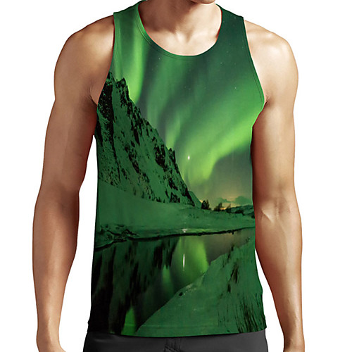 

Men's Unisex Tank Top Undershirt 3D Print Scenery Graphic Prints Plus Size Print Sleeveless Casual Tops Basic Fashion Designer Breathable Green