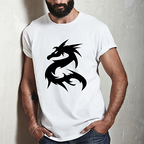 

Men's Unisex Tee T shirt Hot Stamping Dragon Graphic Prints Plus Size Print Short Sleeve Casual Tops Cotton Basic Fashion Designer Big and Tall White